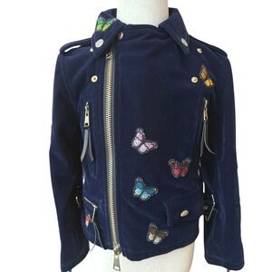 Lola + The Boys Navy Velvet Butterfly‎ Moto Jacket - Kids Size 4